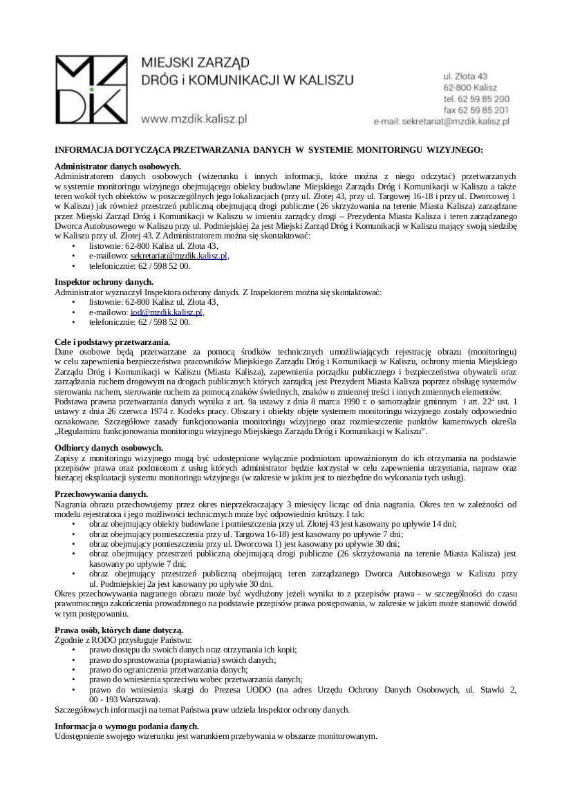 Klauzula informacyjna monitoring MZDiK